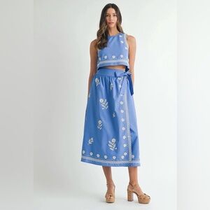 Mable Embroidered Crop Top And Midi Skirt Set